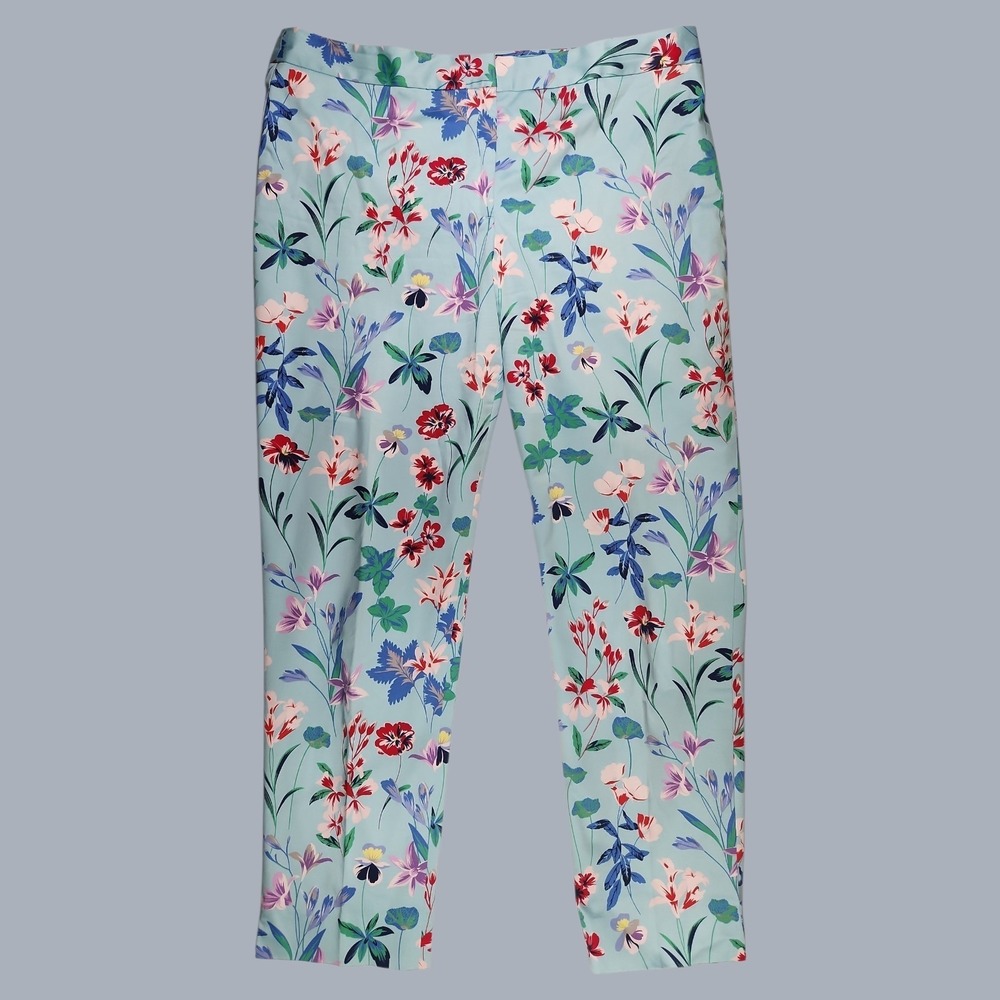 Talbots The Perfect Skimmer Pants size 12 Floral Botanical Crop Ankle Light Blue